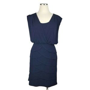 Laundry Navy Blue Sheath Dress Size 8 Sleeveless Knee Length Scallop Hem